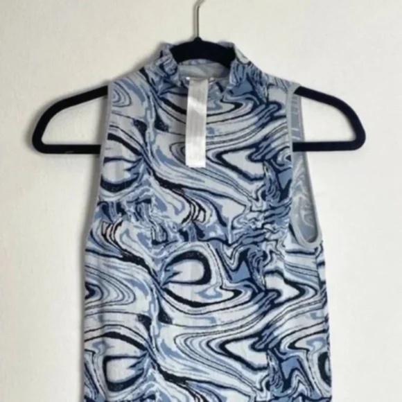 Zara Midi Dress Women's Small Blue Marble Jacquard Sleeveless Mock Neck - Picture 4 of 6